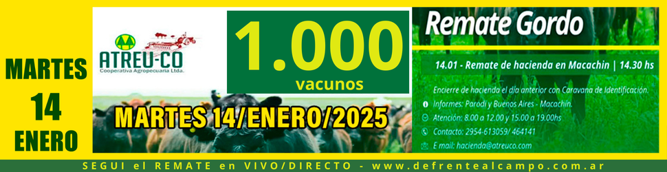 ATREU-CO | Macachín | Próximo Remate Feria el martes 14 de enero de 2024