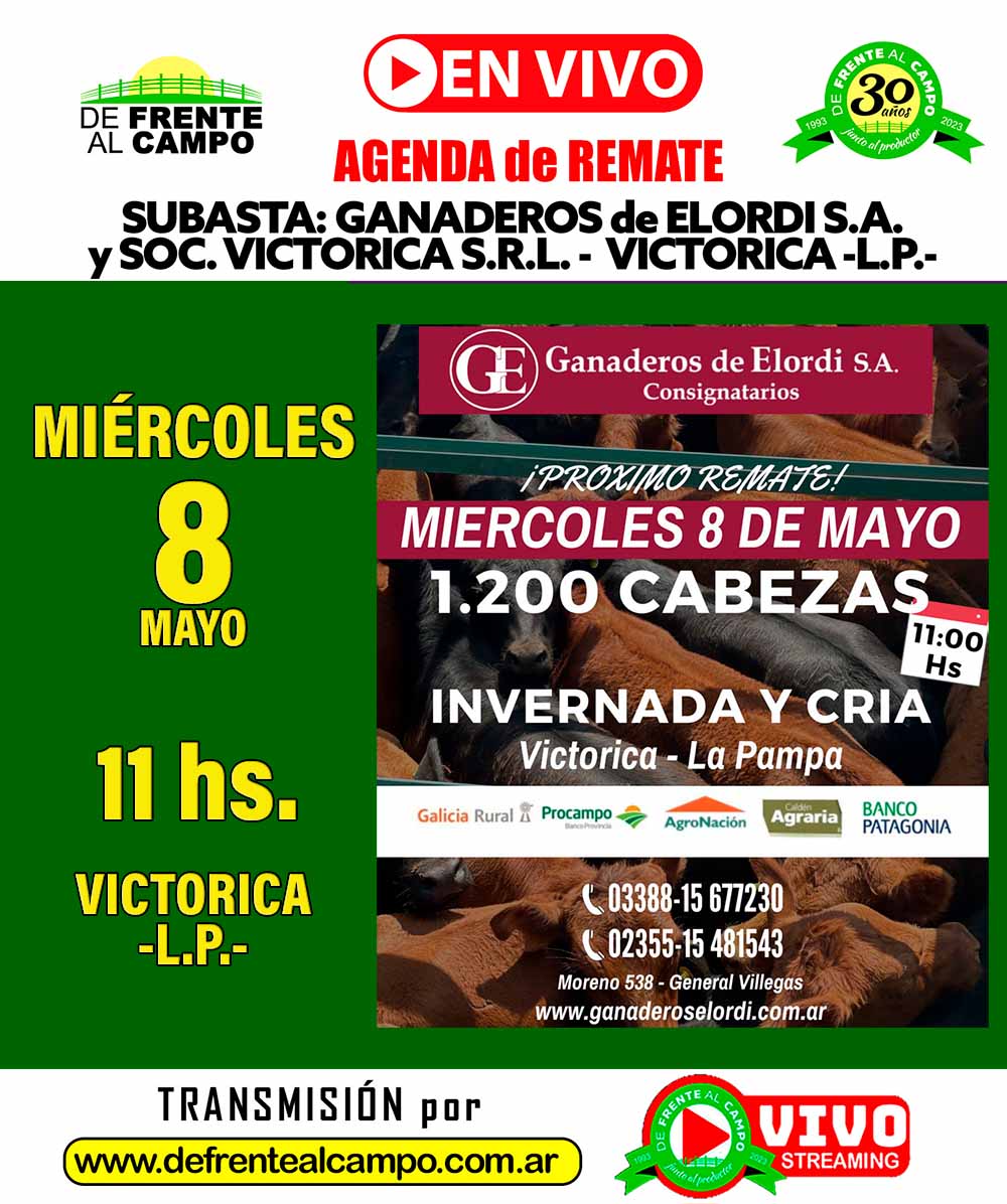 Ganaderos de Elordi S.A.y Sociedad Victorica S.R.L. | Victorica – La Pampa | Próximo Remate Feria el Miércoles 08 de mayo del 2024