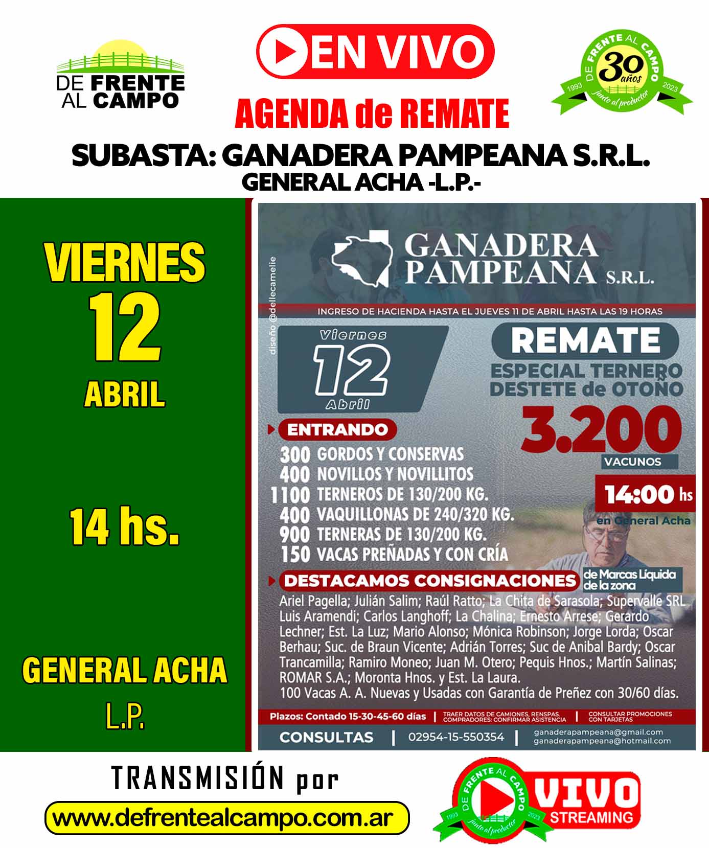 Ganadera Pampeana SRL | General Acha – L.P. | Próximo Remate Feria el viernes 12 de abril 2024