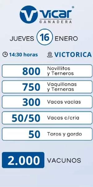 Vicar Ganadera S.A. | Victorica | Próximo Remate Feria el jueves 16 de enero de 2025