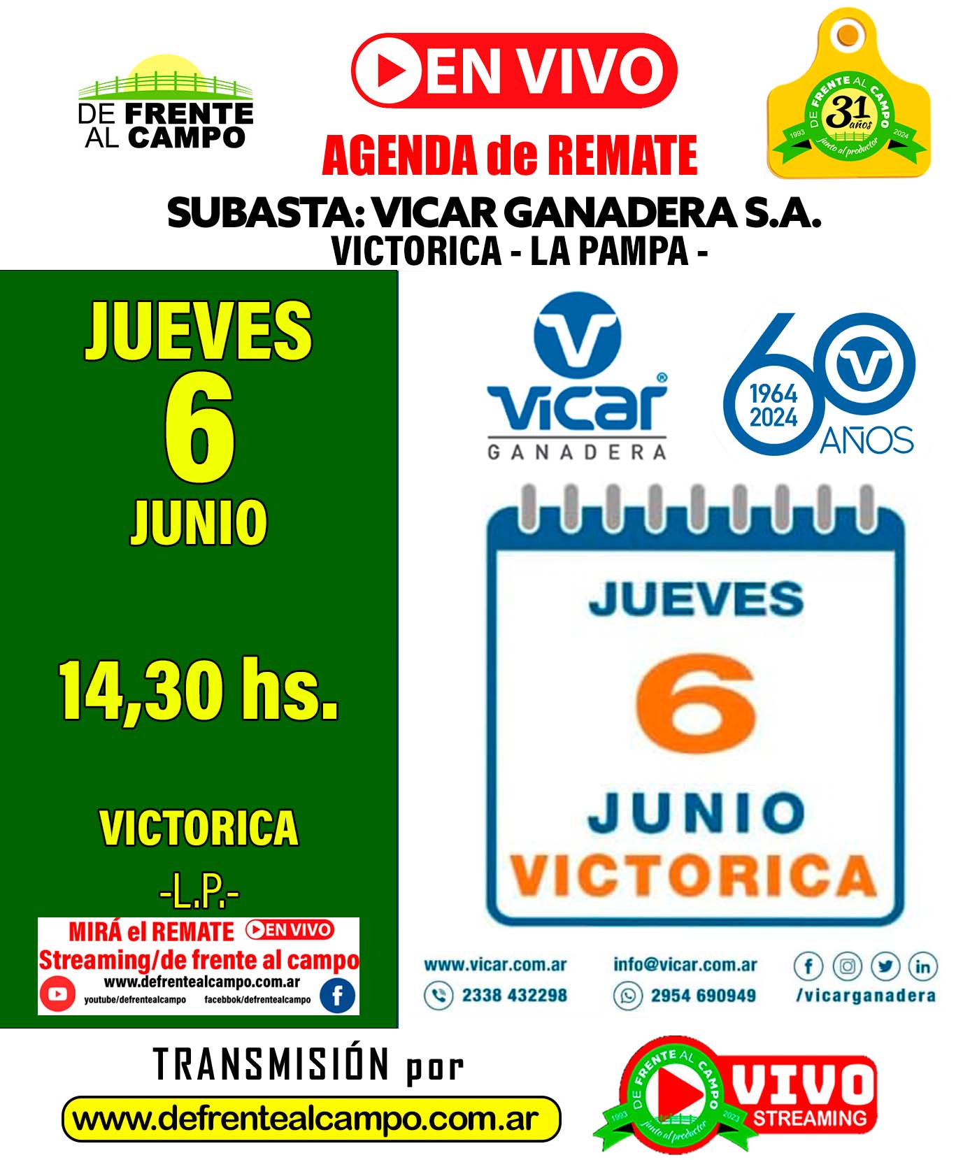 Vicar Ganadera S.A. | Victorica – La Pampa | Próximo Remate Feria el jueves 06 de junio del 2024