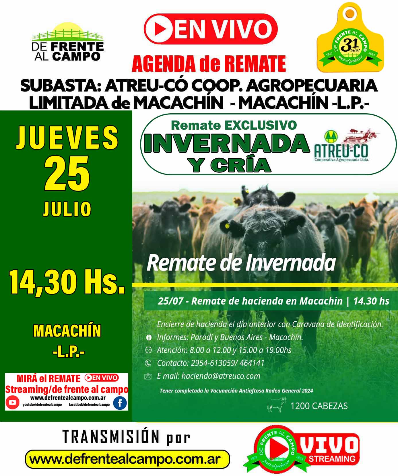 ATREU-CO | Macachín – La Pampa | Próximo Remate Feria el jueves 25 de julio del 2024