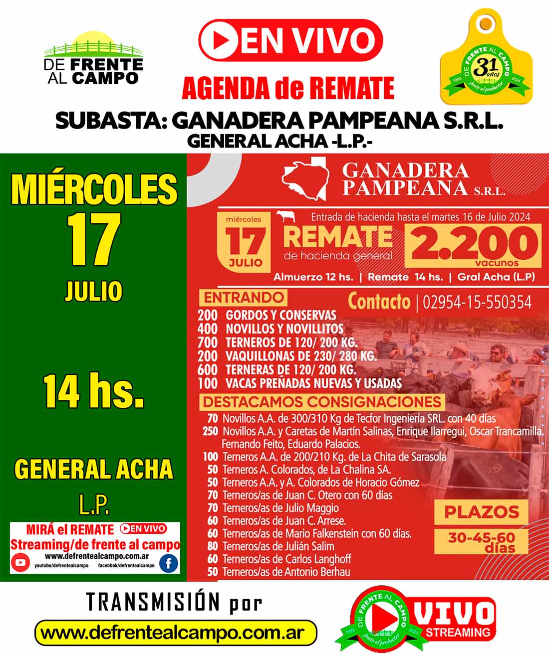 Ganadera Pampeana SRL | General Acha – La Pampa | Próximo Remate Feria el miércoles 17 de julio 2024