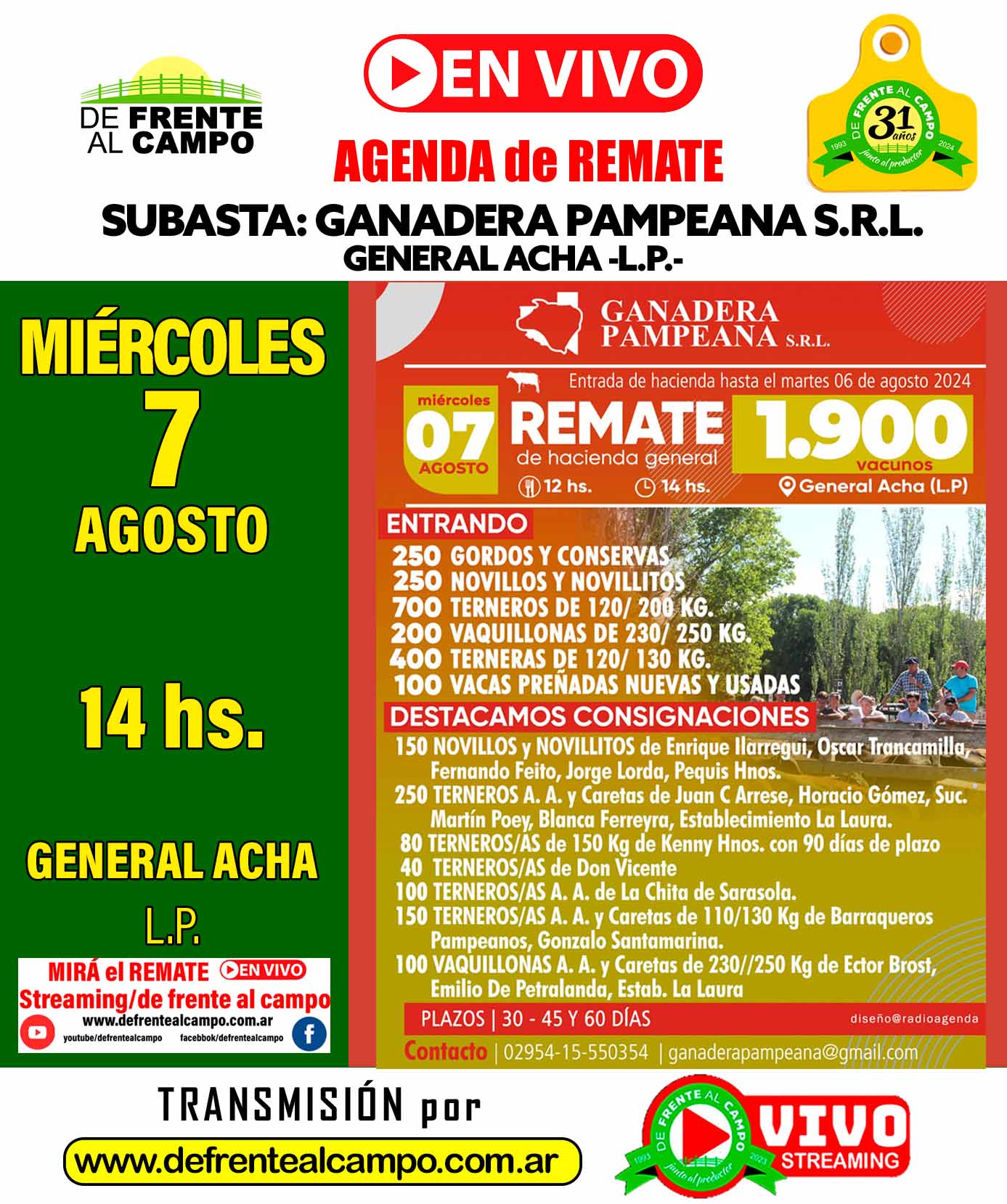 Ganadera Pampeana SRL | General Acha – La Pampa | Próximo Remate Feria el miércoles 07 de agosto 2024