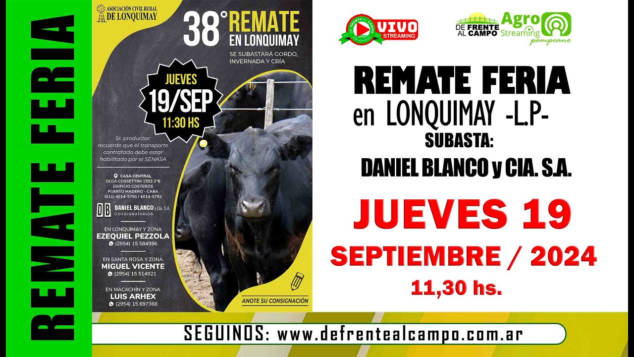 Remate de Daniel Blanco y Cia. S.A. | Lonquimay – La Pampa | 19-09-2024