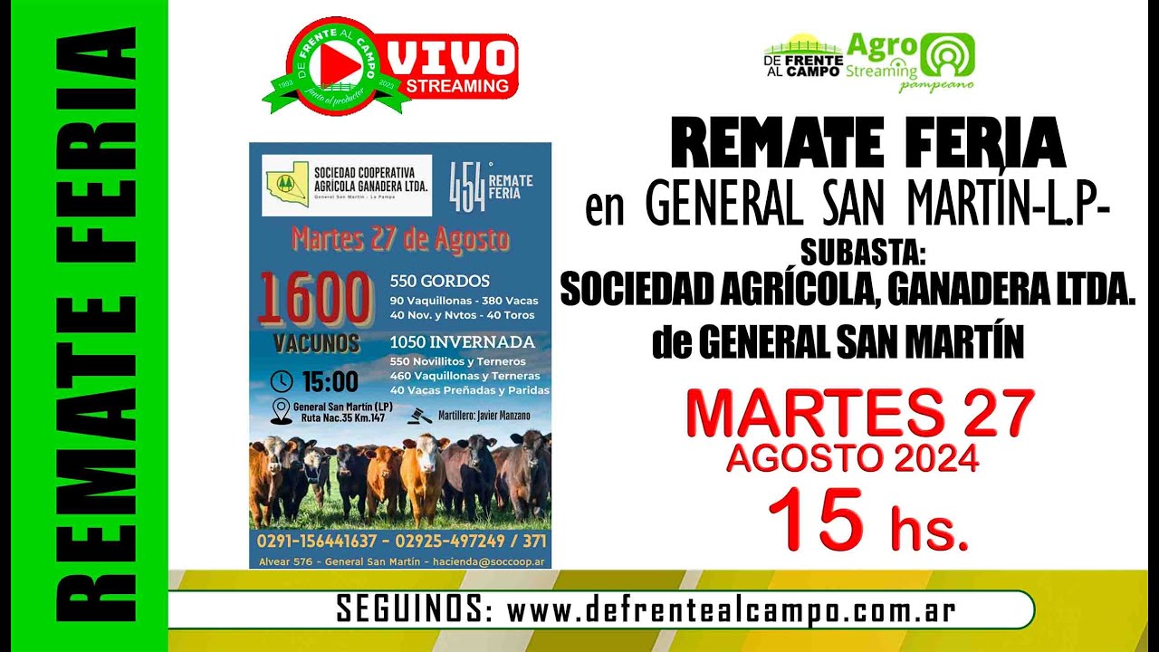 Remate de Soc. Coop. Agr., Gan. Ltda. | General San Martín – La Pampa | 27-08-2024