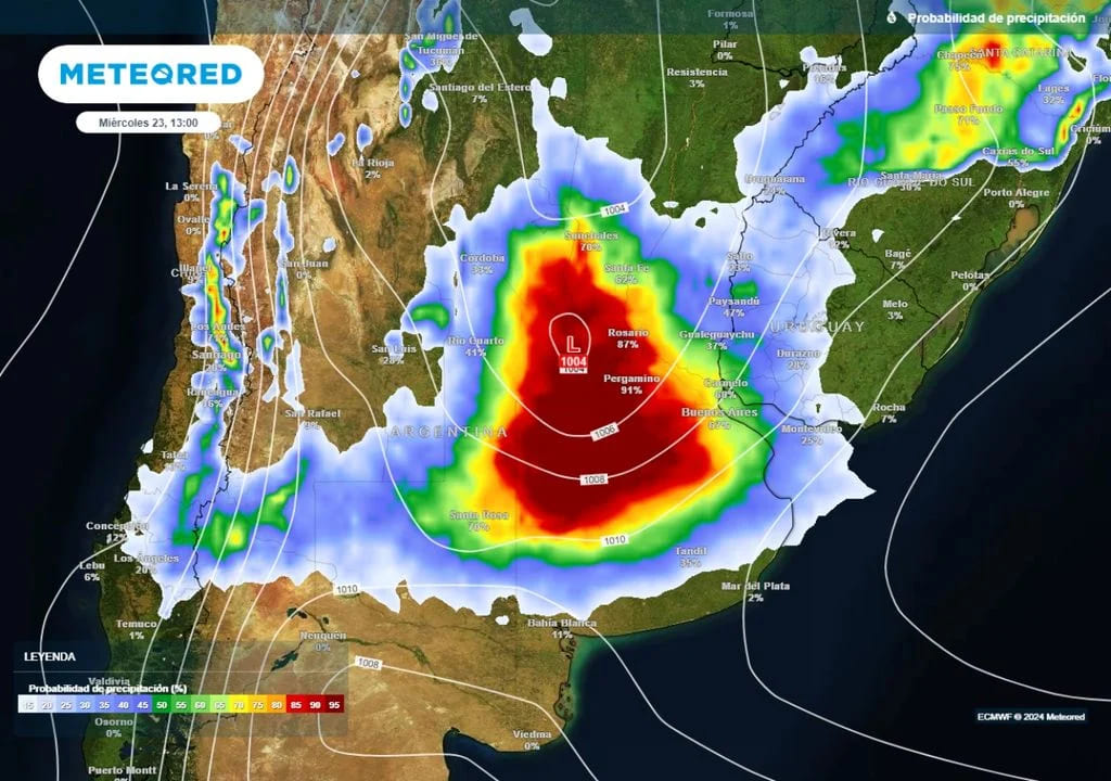 El martes y miércoles habrá lluvias de 70 a 120 mm en Argentina: estos serán los sectores de mayor riesgo según Meteored