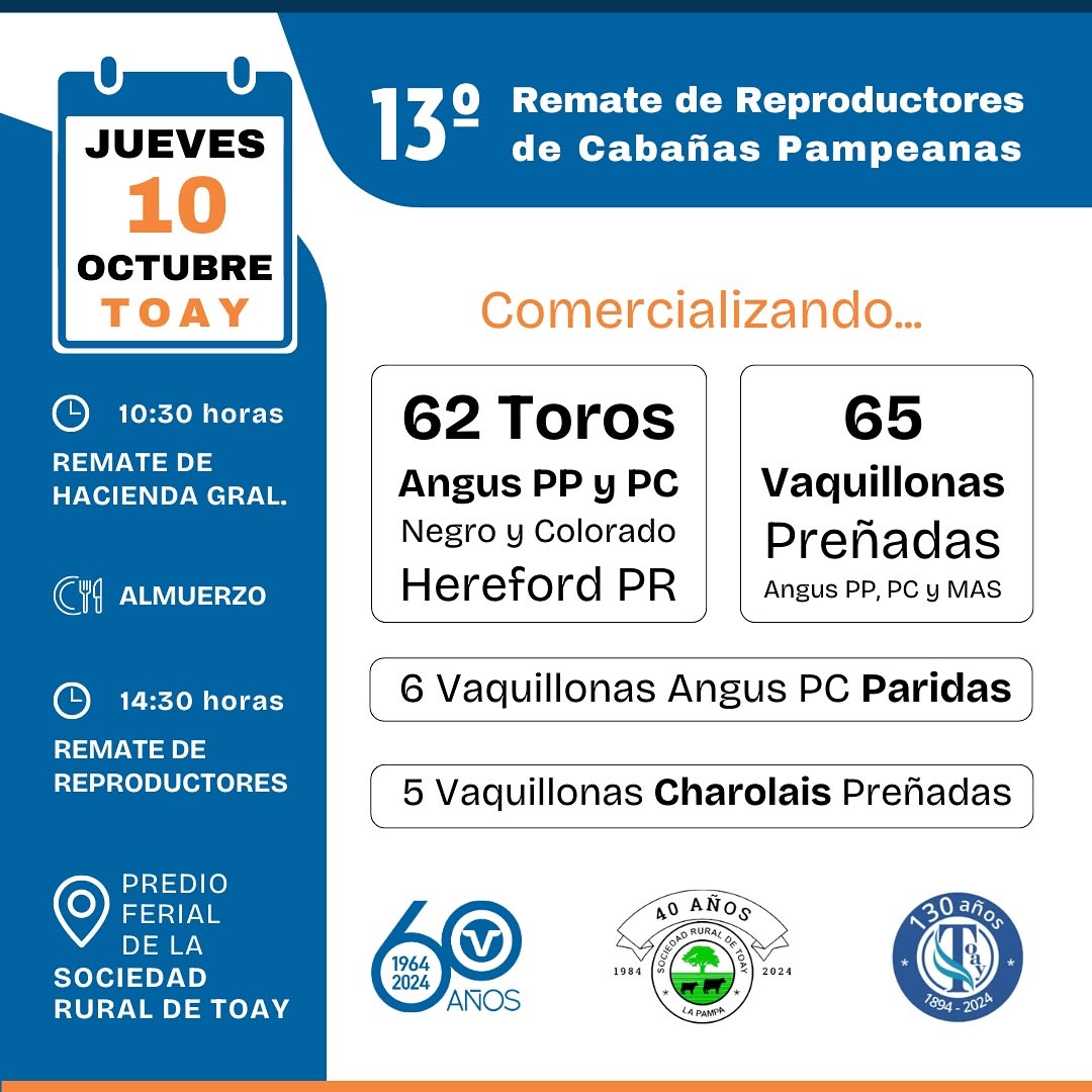 Vicar Ganadera S.A. | Toay – La Pampa | Próximo Remate Feria el jueves 10 de octubre del 2024