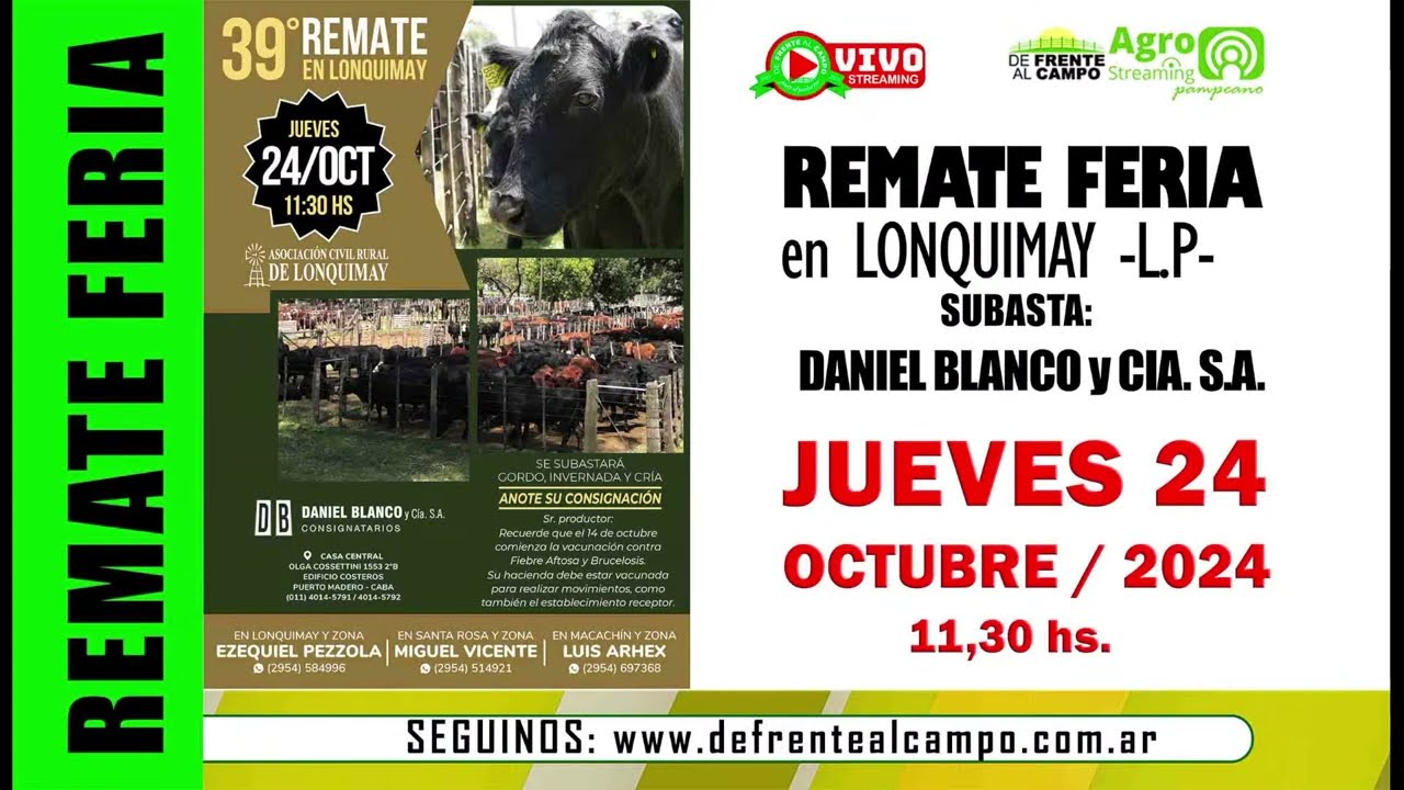 Remate de Daniel Blanco y Cía. S.A. | Lonquimay, La Pampa | 24/10/2024