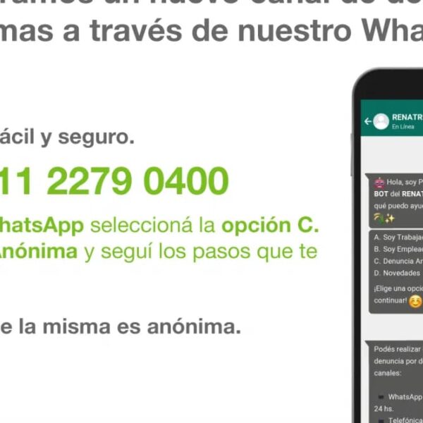 El RENATRE lanzó nuevo canal de denuncias anónimas a través del WhatsApp