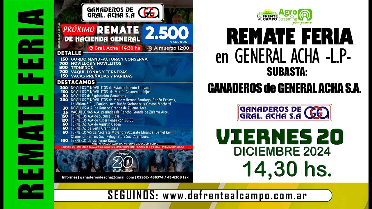 Remate de Ganaderos de General Acha S.A. | Gral. Acha | 20/12/2024