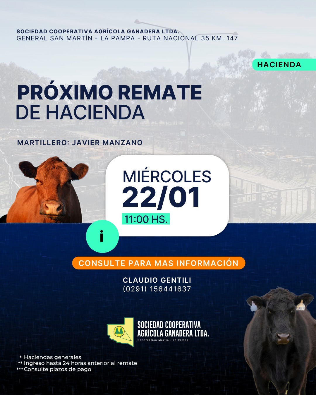 Sociedad Cooperativa Agrícola Ganadera Ltda. | General San Martín | La Pampa | Próximo Remate Feria el Miércoles 22 enero 2025