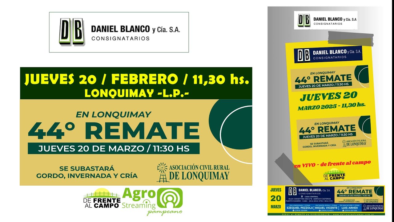 Remate Feria de Daniel Blanco y Cía. S.A. | Lonquimay | Jueves 20/3/2025