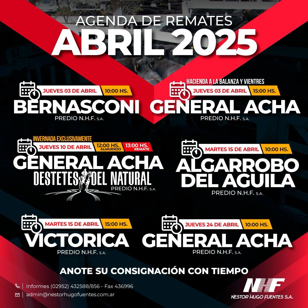 Néstor Hugo Fuentes S.A. | General Acha | Próximo Remate Feria el Jueves 24 de abril 2025