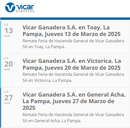 Vicar Ganadera S.A. | General Acha, La Pampa | Próximo Remate Feria el Jueves 27 de Marzo de 2025